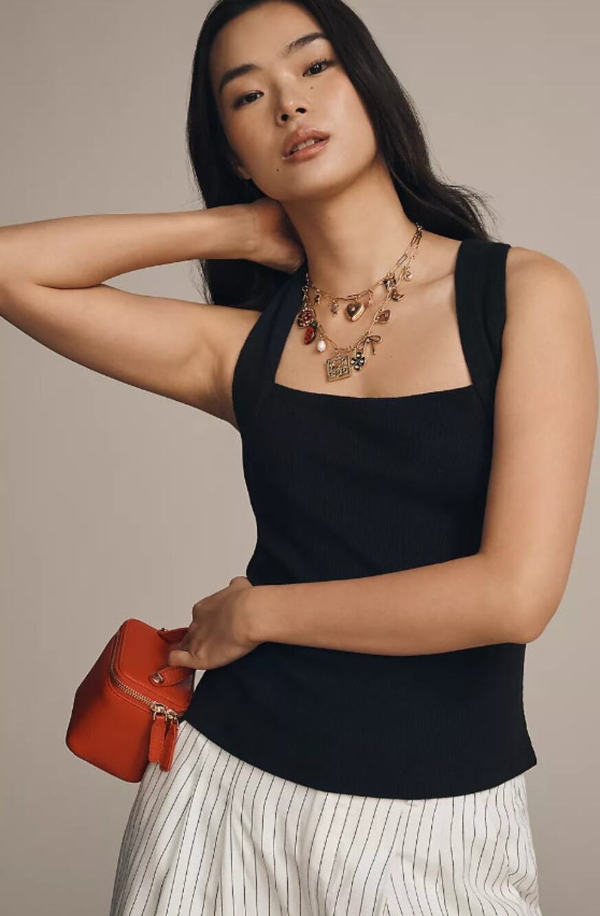 EUC Anthropologie Square-Neck Halter Black Tank Top - Medium